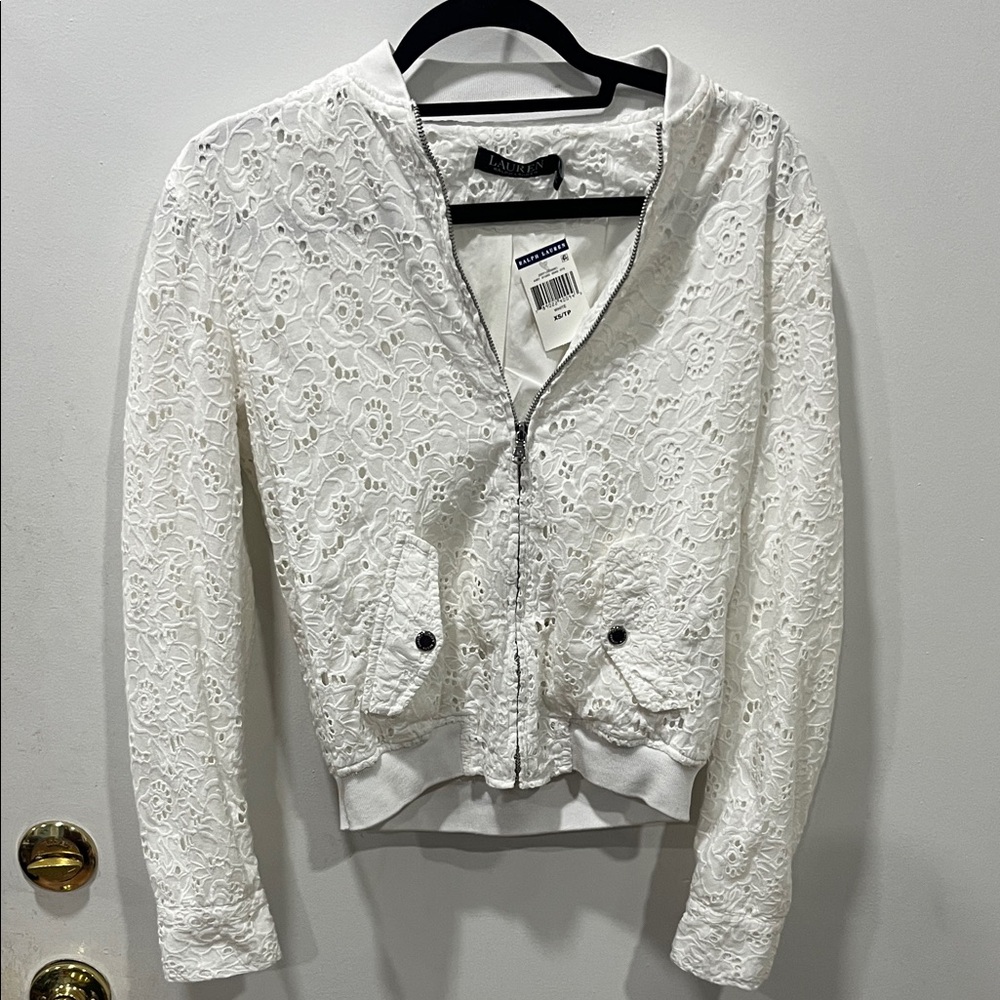 Lauren Ralph Lauren White Lace Bomber Jacket